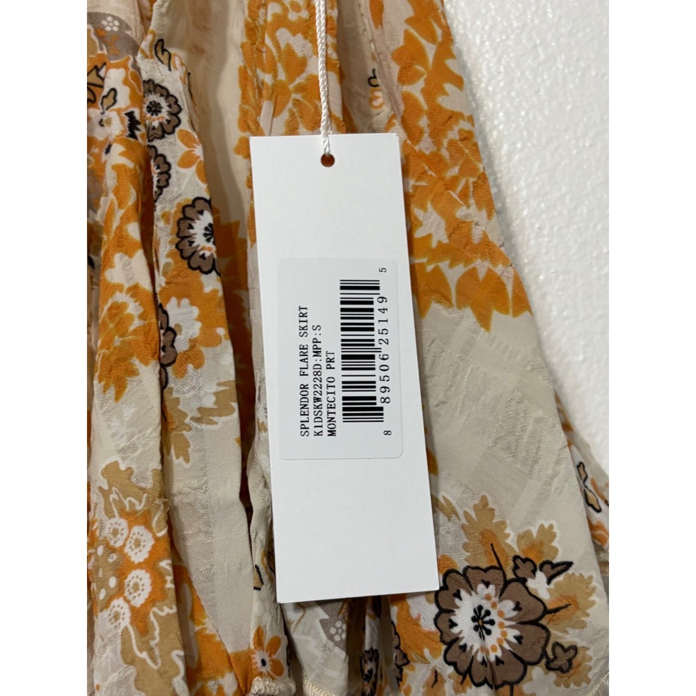 Bishop + Young Splendor Flare Skirt Montecito Print Orange Floral Mini Small NWT - Picture 3 of 9